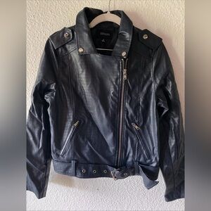 Zenana navy faux leather moto jacket